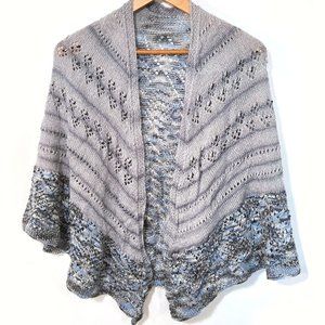 Handknit Beaded Wool Shawl Gray-Blue Handmade Scarf Wrap
